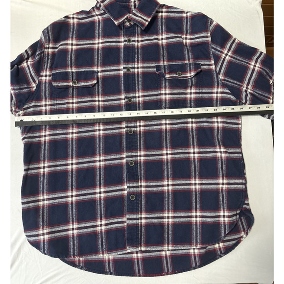 Jachs Men's Brawny 2XL Navy Red Plaid Button Up Flannel Shirt Outdoors Western - Picture 6 of 8